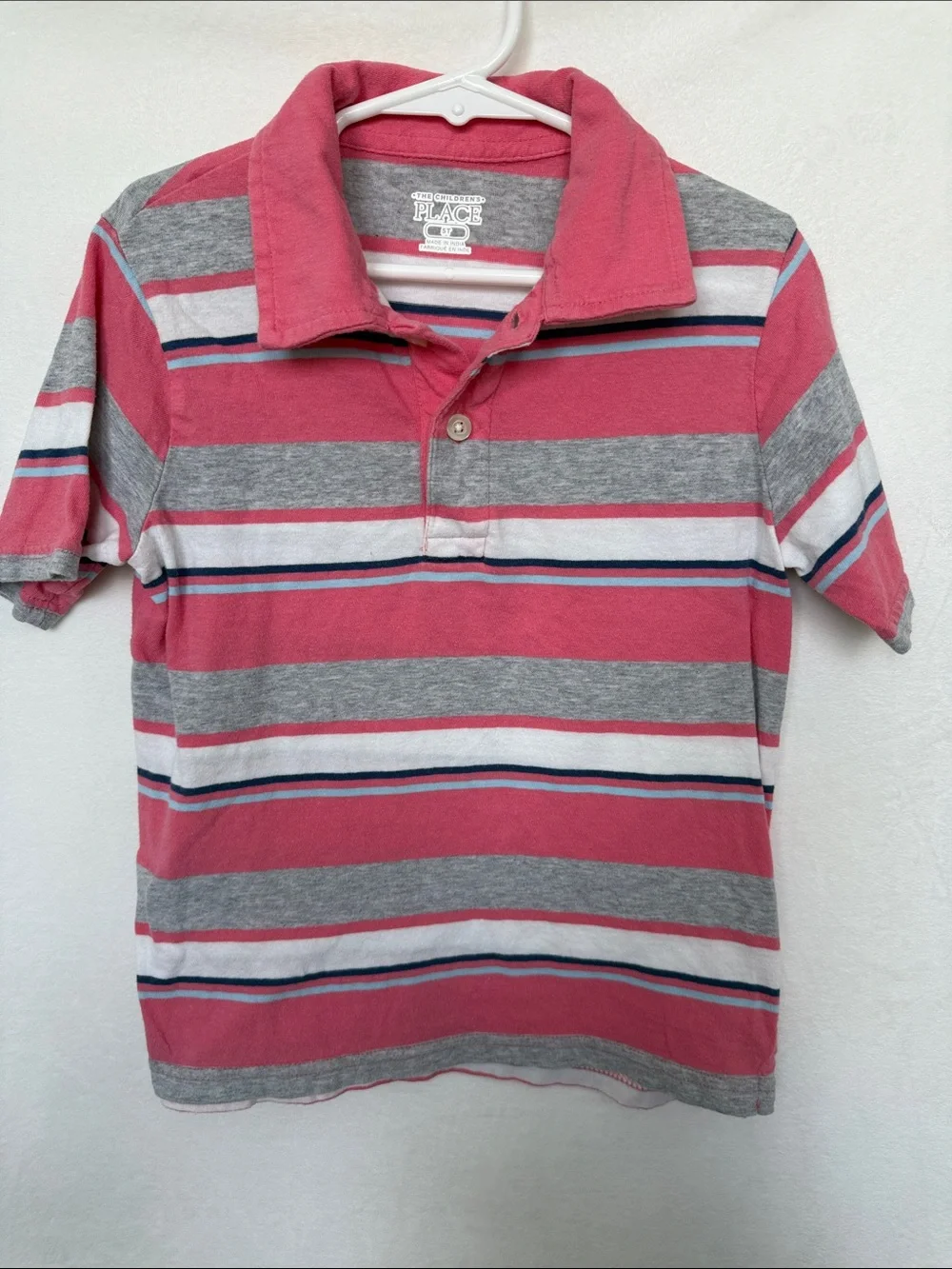 The Children's Place Coral Pink, Gray & White Striped Polo